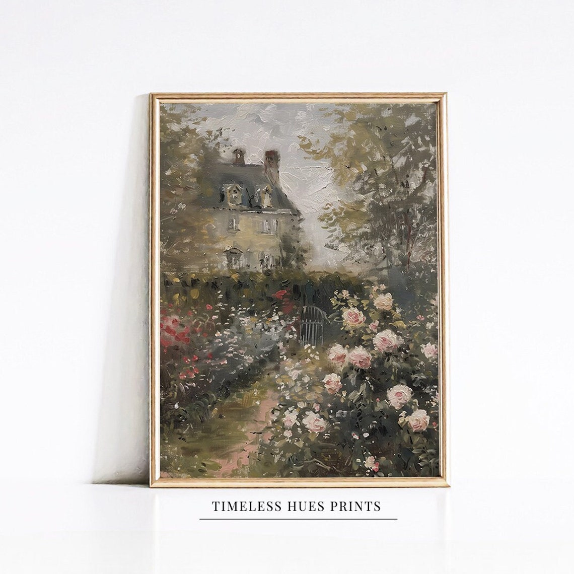 Vintage Cottage Hidden In A Blooming Pink Rose Garden Poster