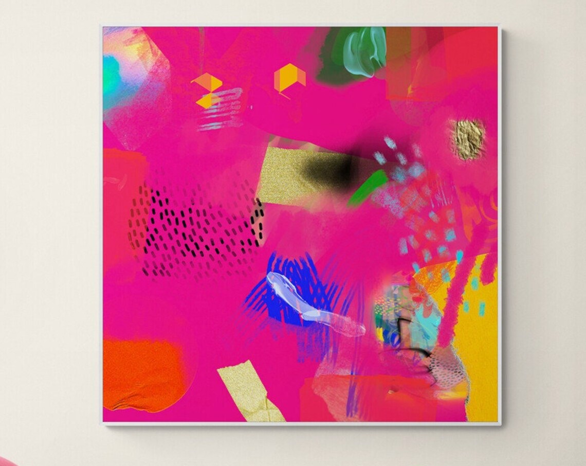 Eclectic Magenta Abstract Painting, Wall Art Print - Image 4