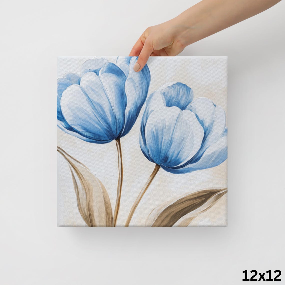 Blue Tulips Trio Minimal Painterly Floral Canvas Art Wall Poster - Image 2