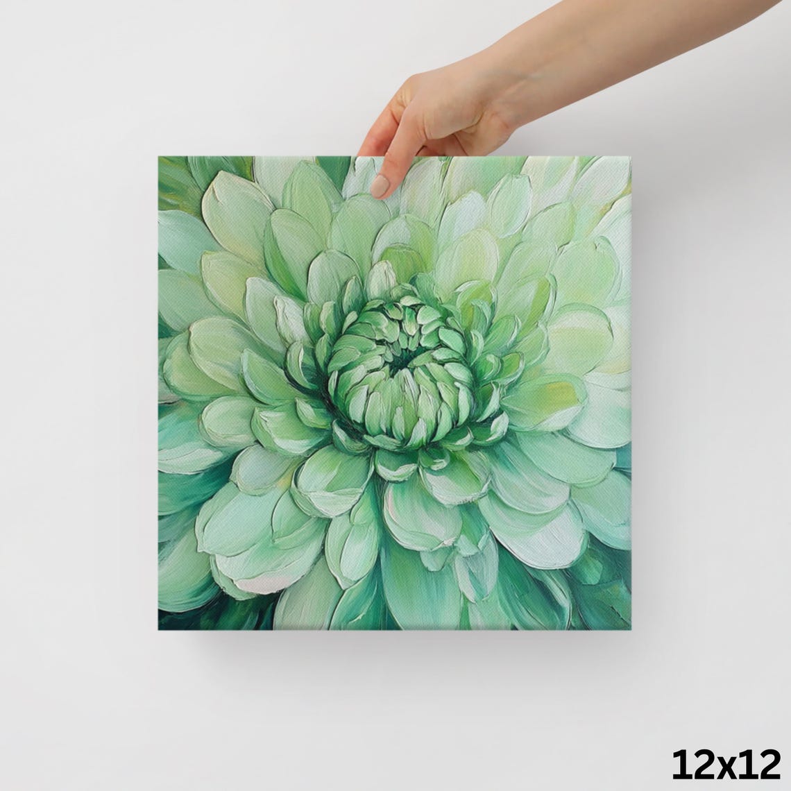 Green Chrysanthemum Macro Bloom Seafoam Petals Floral Wall Art - Image 2