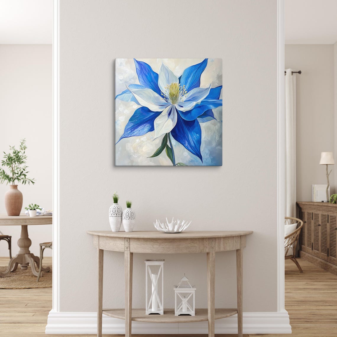 Blue White Columbine Bloom Close-Up Painterly Floral Art Poster - Image 5