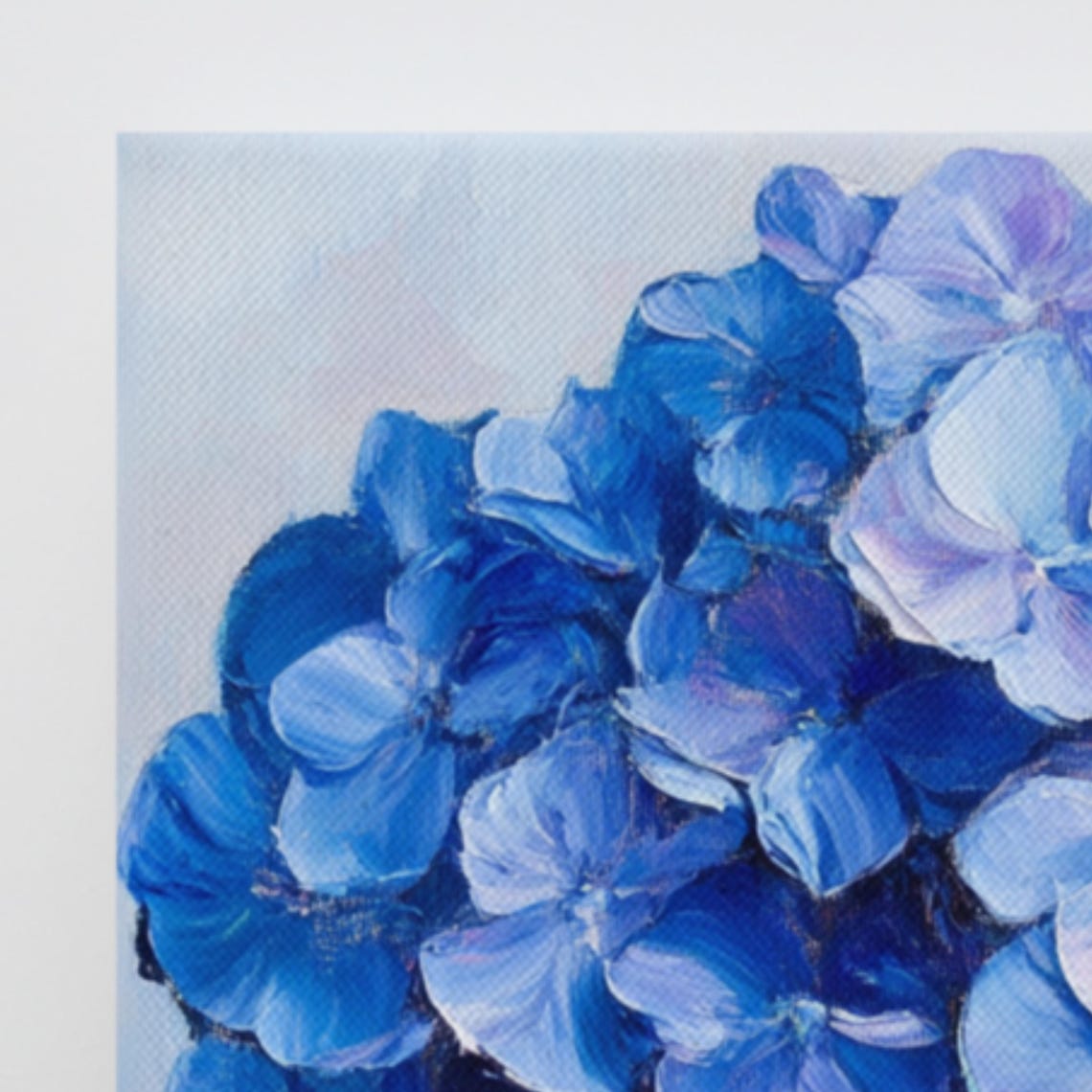 Blue Hydrangea Flower Head Green Leaves Painterly Floral Wall Art - Image 3