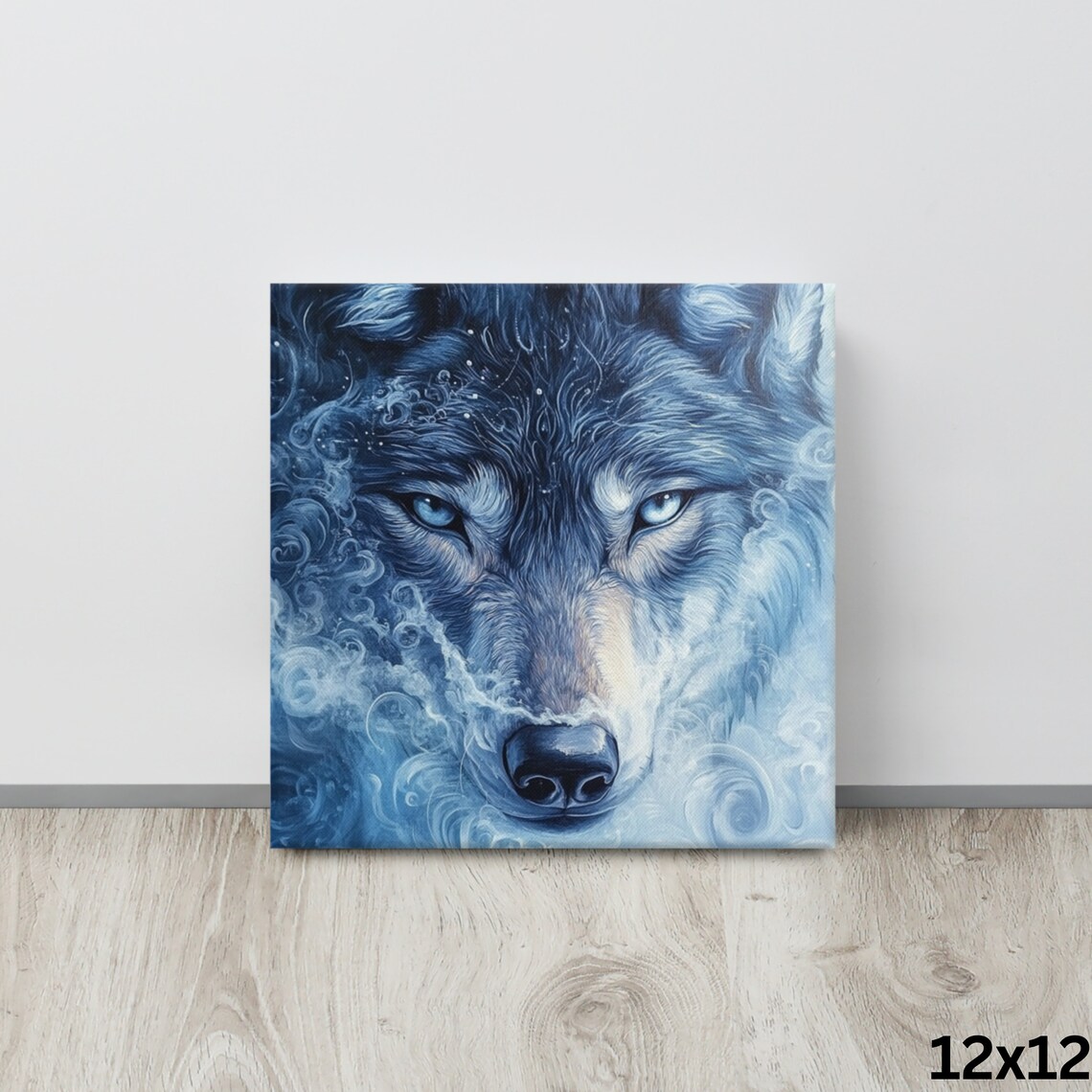 Mystical Blue Wolf Spirit Animal Face Winter Painting Canvas Art Print - Image 4