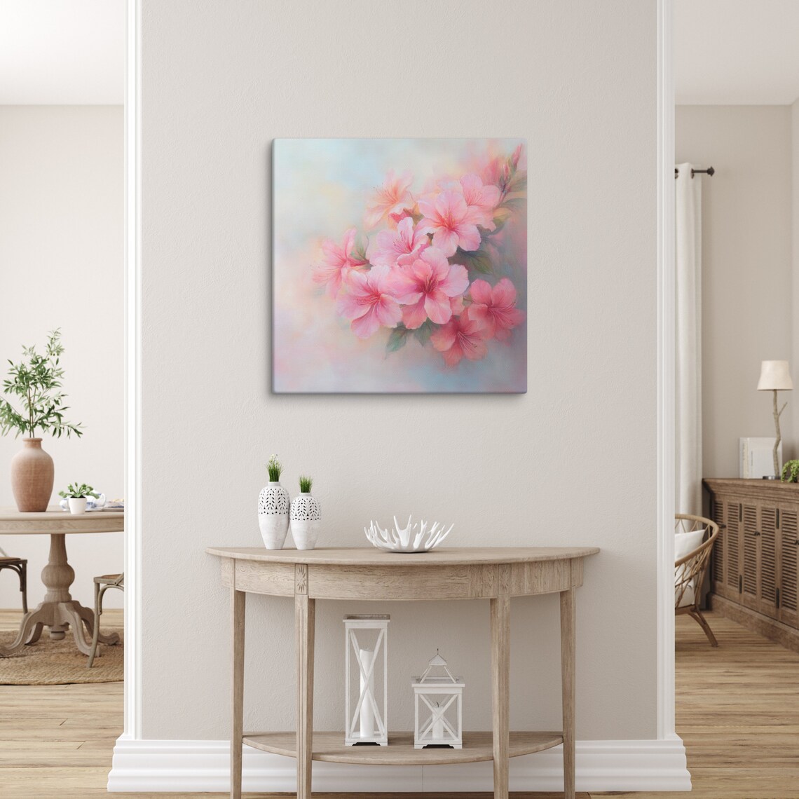 Soft Pink Azalea Blossoms Dreamy Pastel Floral Painting Wall Art Print - Image 5