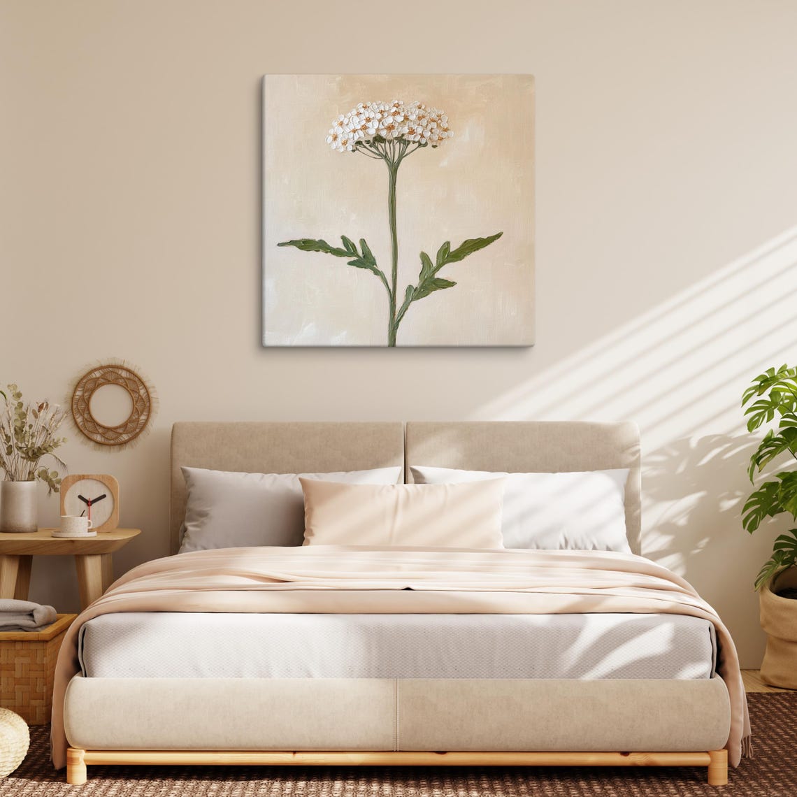 Yarrow Flower Painting Print Wall Art Flower Art Print Yarrow Plant Art Beige Wall Art Living Room Wall Art - Image 2