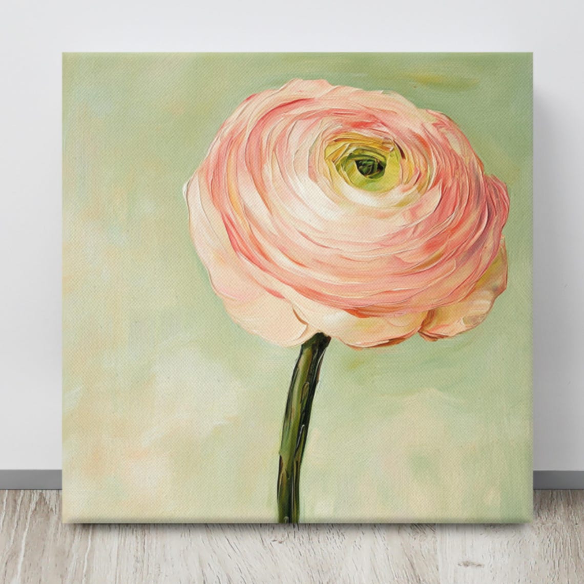 Pink Ranunculus Pastel Single Bloom Soft Floral Oil Painting Print - Image 4