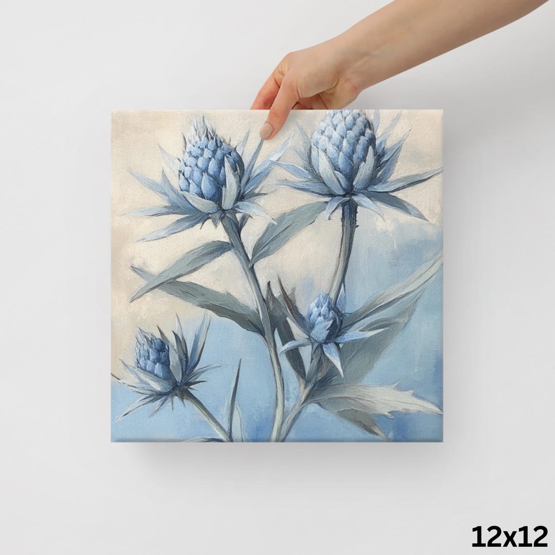 Blue Sea Holly Thistle Painterly Coastal Botanical Art Poster - Image 2