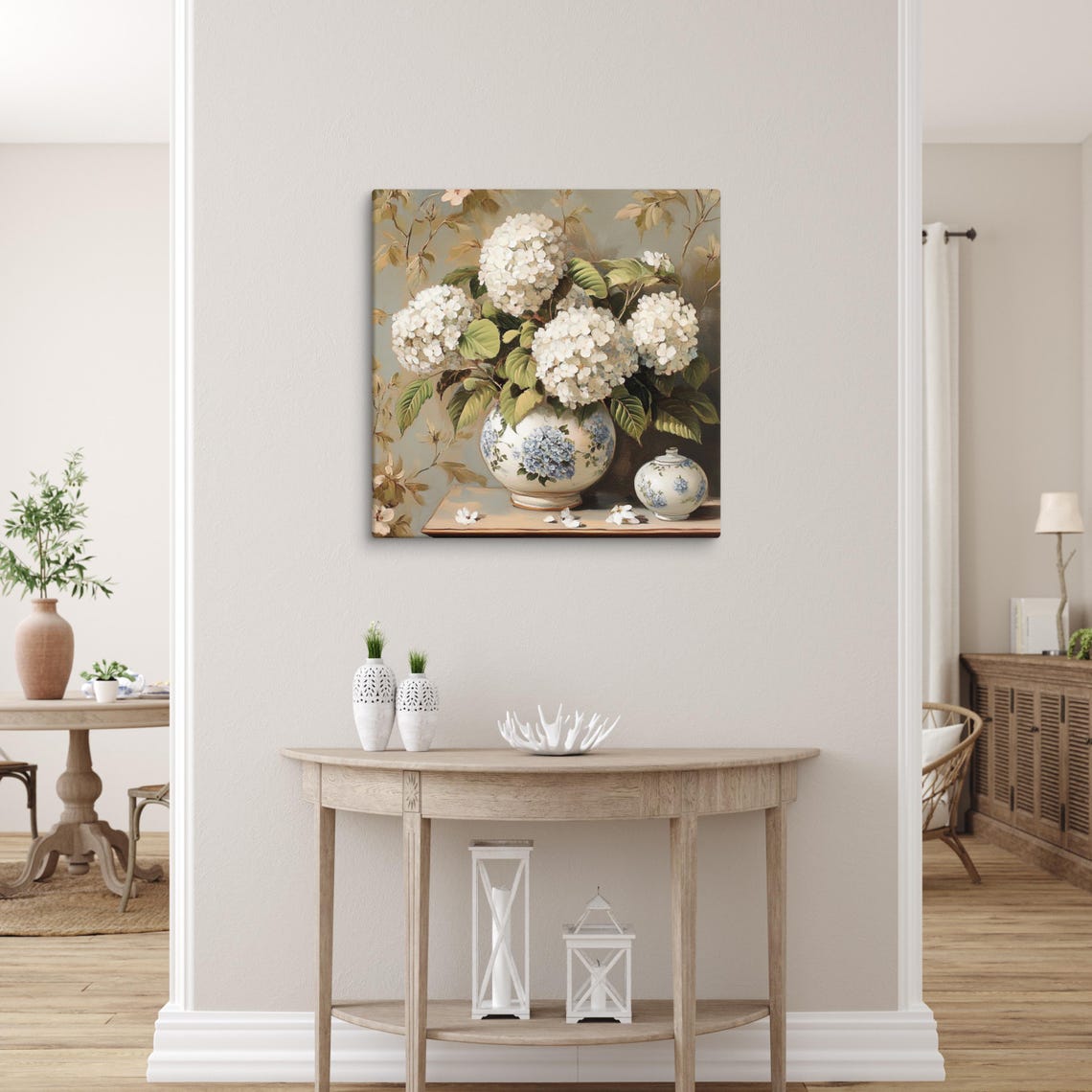White Hydrangea Still Life Vase Vintage Botanical Painting Poster - Image 4