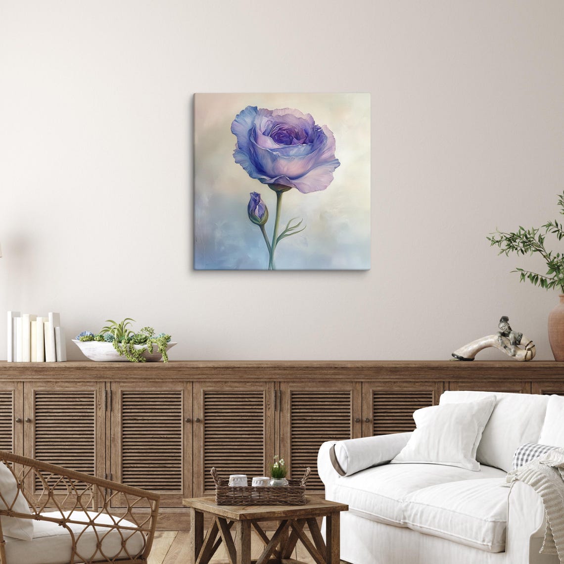 Purple Eustoma Lisianthus Bloom and Bud Delicate Floral Wall Art Print - Image 3