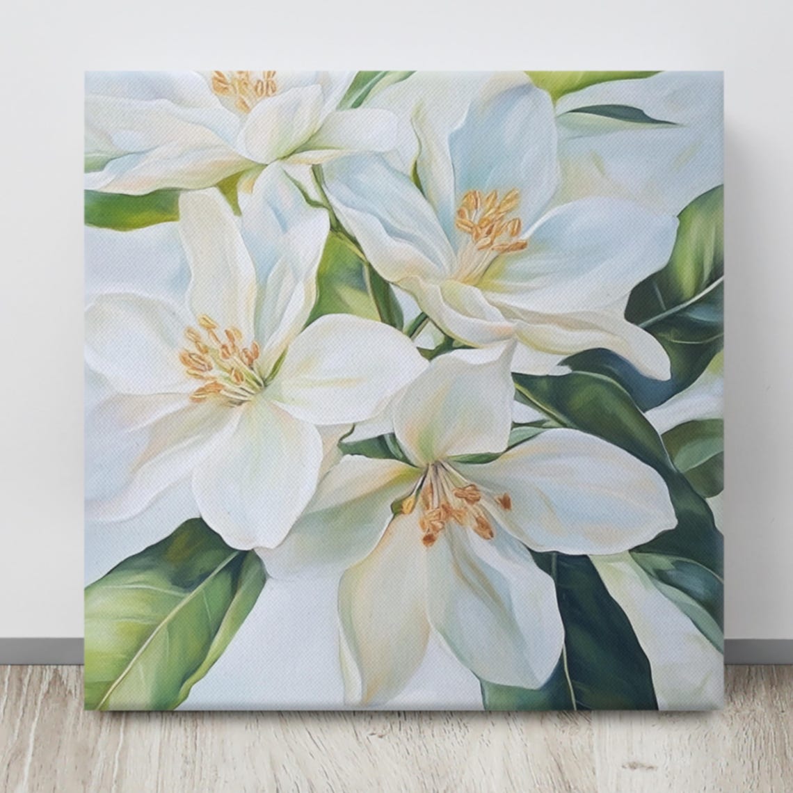 White Lemon Blossom Flowers Glossy Green Leaves Botanical Print - Image 4