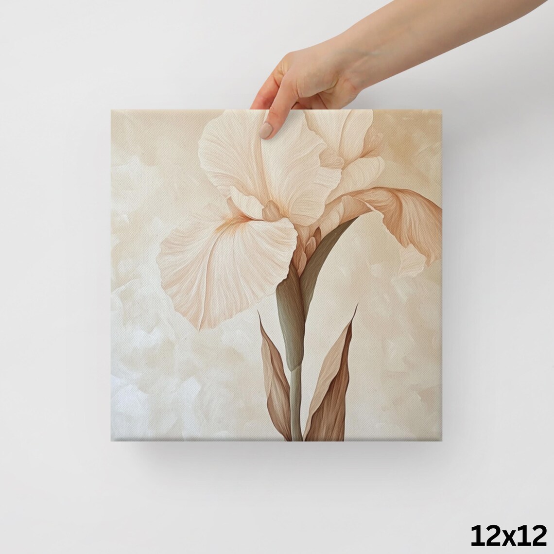 Beige Iris Flower Elegant Petals Cream Botanical Painting Print - Image 2