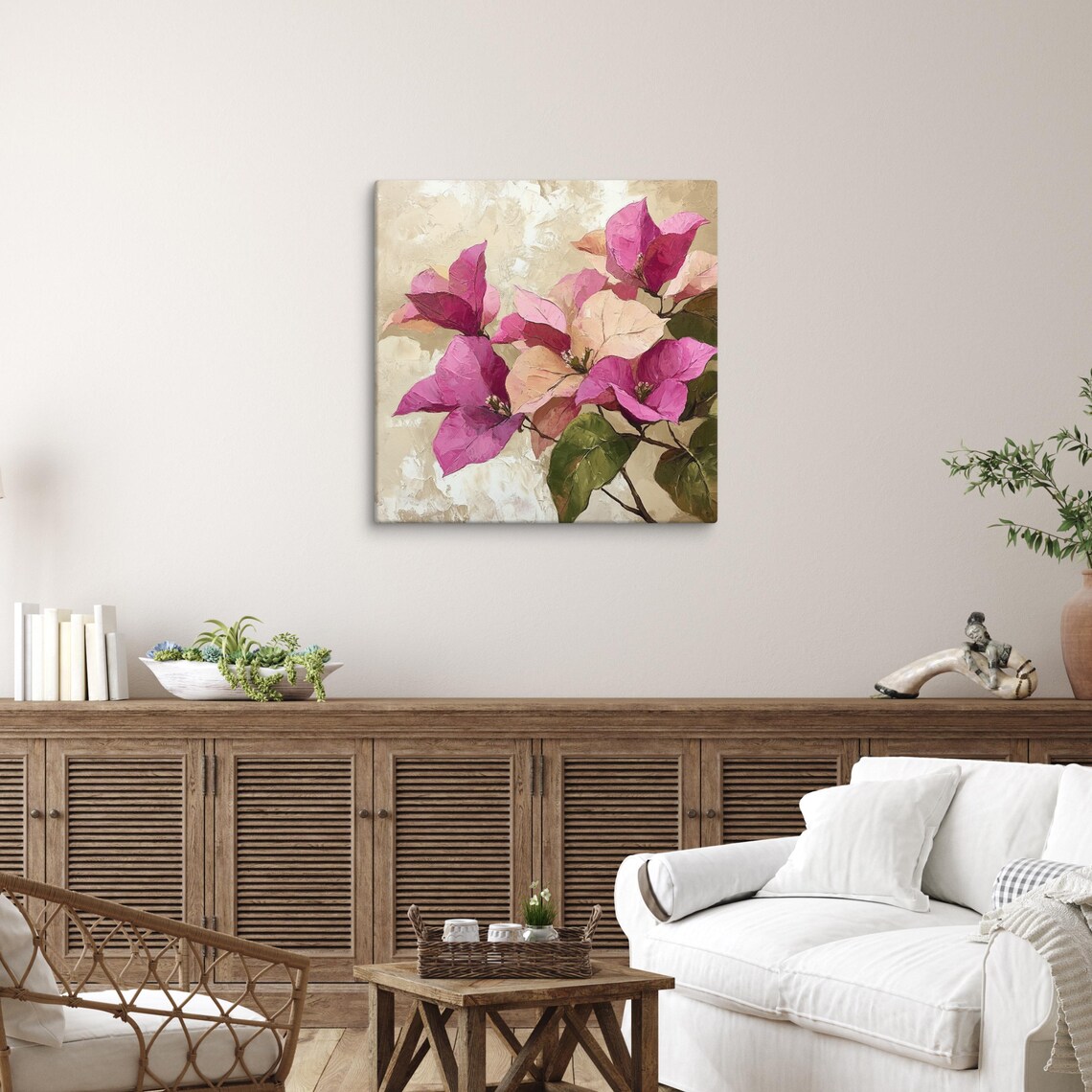 Magenta Bougainvillea Impasto Bloom Cream Background Floral Poster - Image 3
