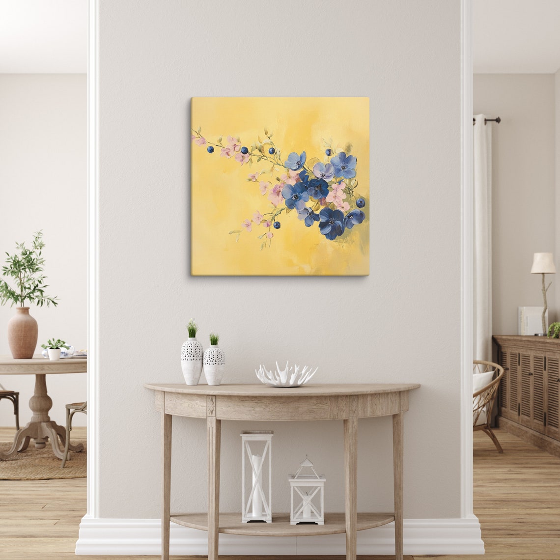 Blueberry Blue Blossom Golden Yellow Background Floral Poster - Image 5