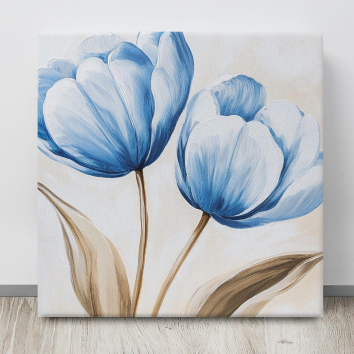Blue Tulips Trio Minimal Painterly Floral Canvas Art Wall Poster - Image 4