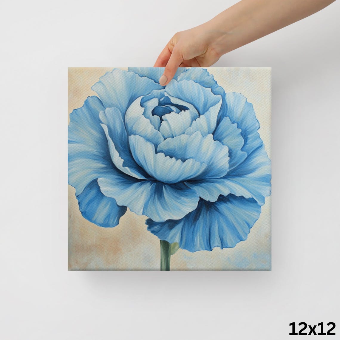Large Blue Carnation Bloom Soft Cream Background Print Poster - Image 2