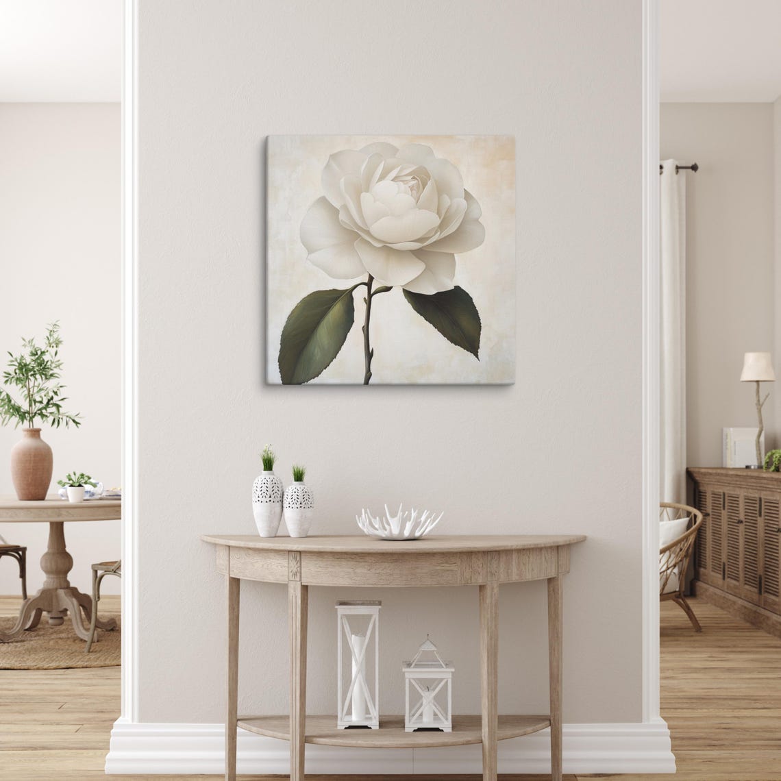 White Camellia Elegant Pure Bloom Ivory Floral Painting Print - Image 3