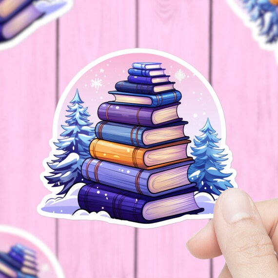 Winter Book Stack Sticker Snowy Books Bookworm Holiday Decal Sticker