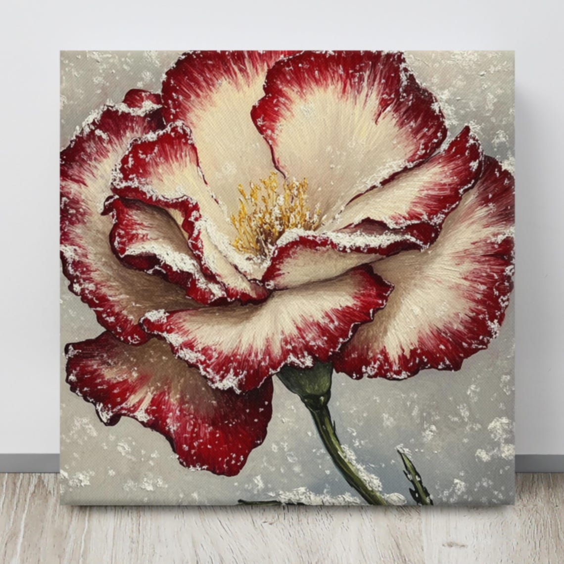 Red White Carnation Snow Dusted Winter Frost Holiday Statement Poster - Image 4