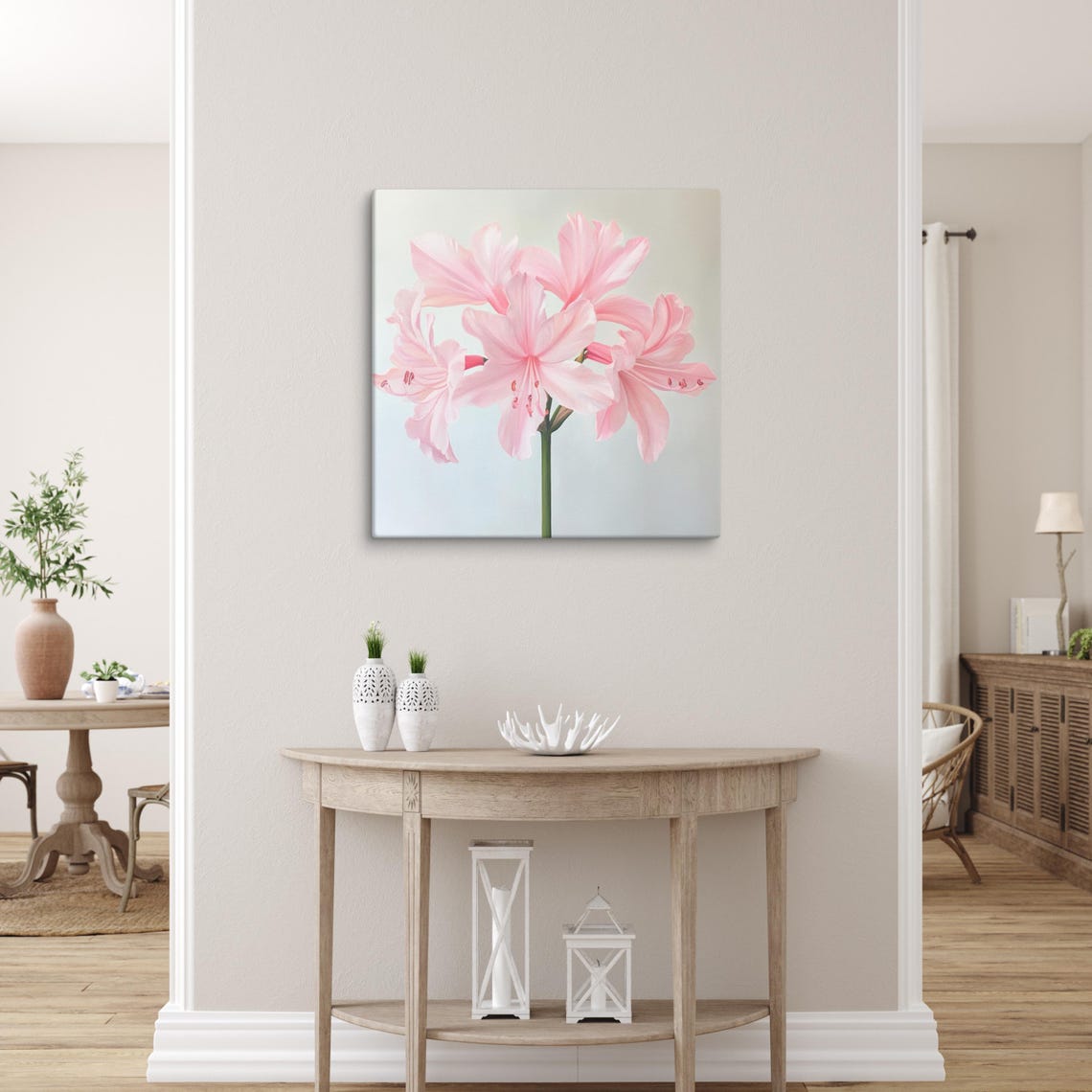 Pink Nerine Lily Flowers Cluster Soft White Floral Art Poster - Image 5