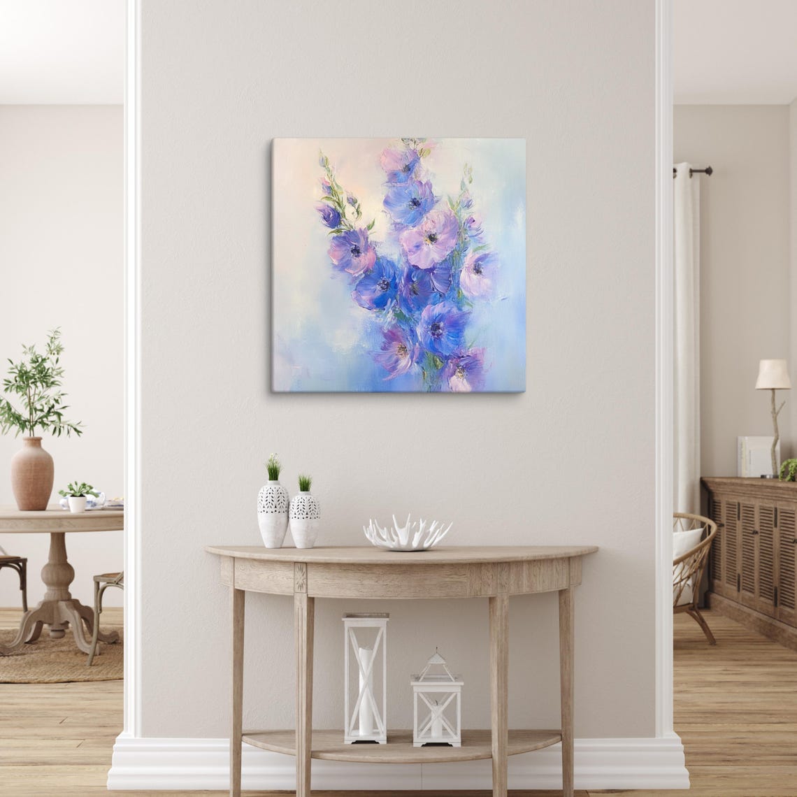 Blue Purple Delphinium Blooms Soft Light Botanical Art Poster - Image 5