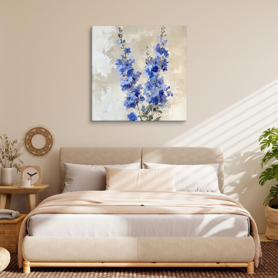 Blue Delphinium Tall Flower Spikes Beige Botanical Floral Art Poster - Image 2