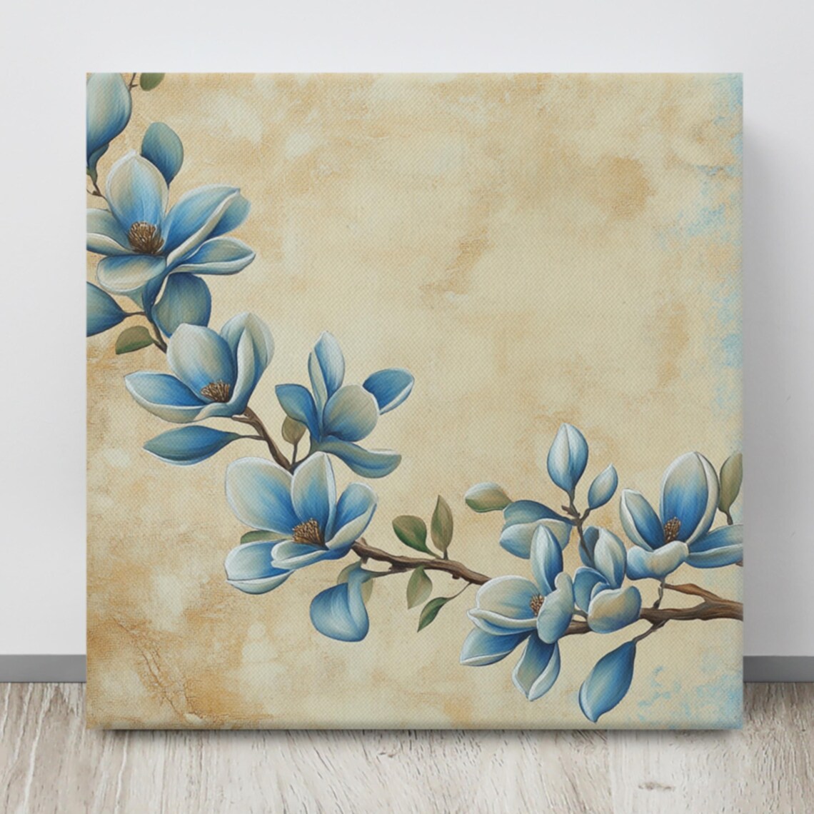 Blue Magnolia Vine Blossoms Vintage Botanical Floral Art Poster - Image 4