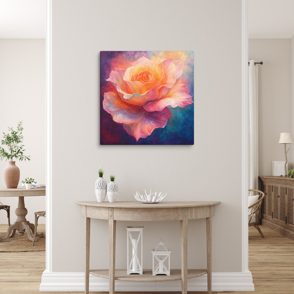 Mystical Colorful Rose Bloom Dreamlike Impressionist Art Poster - Image 3
