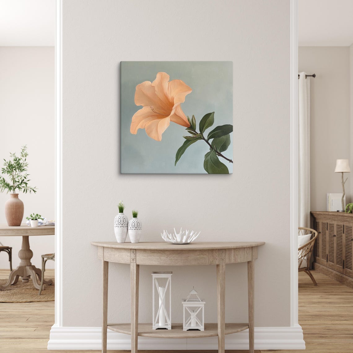 Peach Trumpet Vine Single Bloom Sage Botanical Floral Poster - Image 3