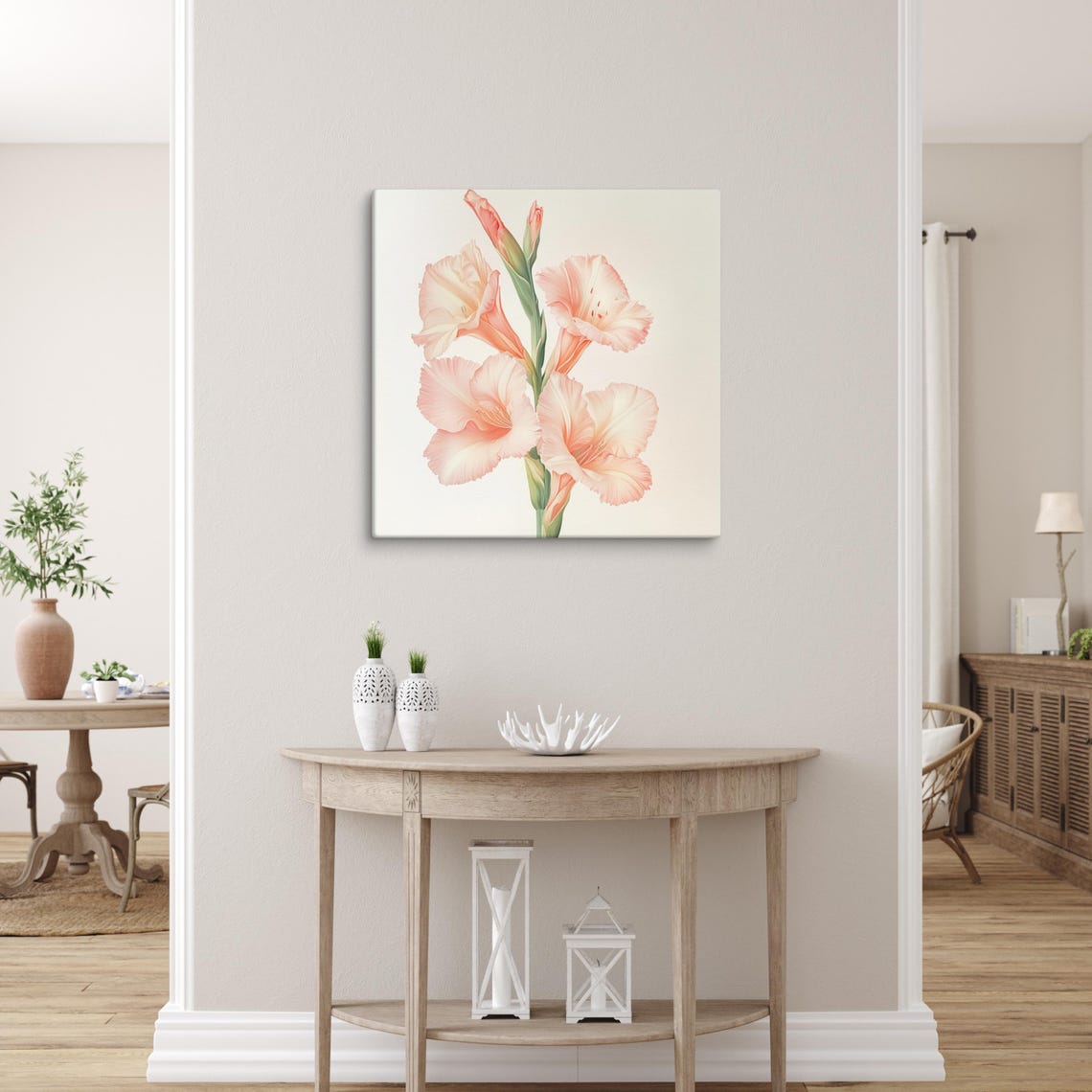 Peach Coral Gladiolus Blooms Cream Botanical Illustration Art Poster - Image 4
