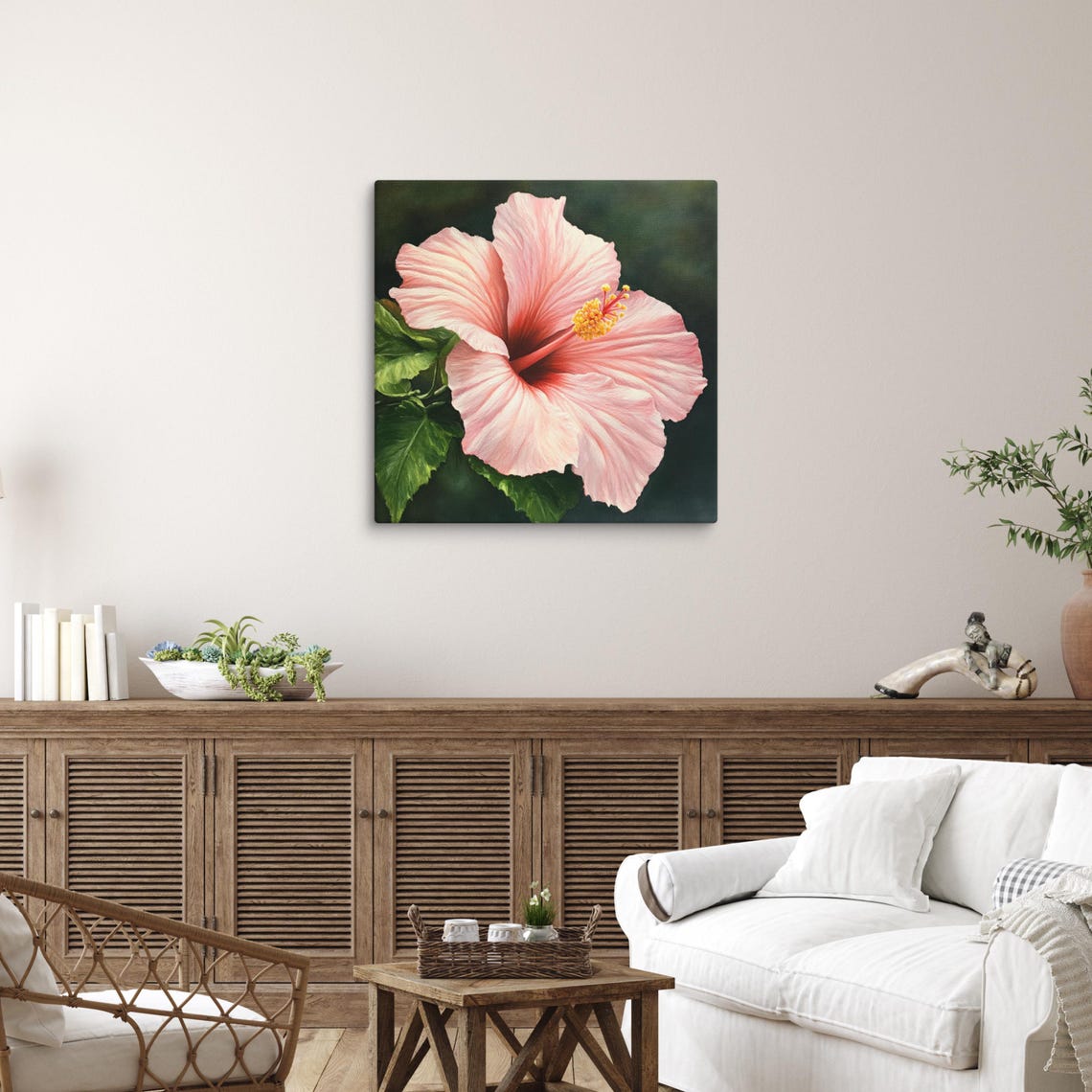 Pink Hibiscus Bloom Golden Stamens Lush Tropical Floral Poster - Image 3