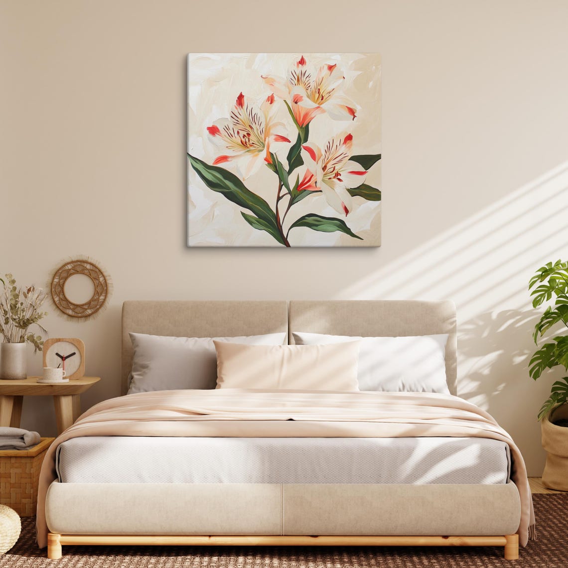 White Red Alstroemeria Striped Blooms Botanical Floral Art Poster - Image 2