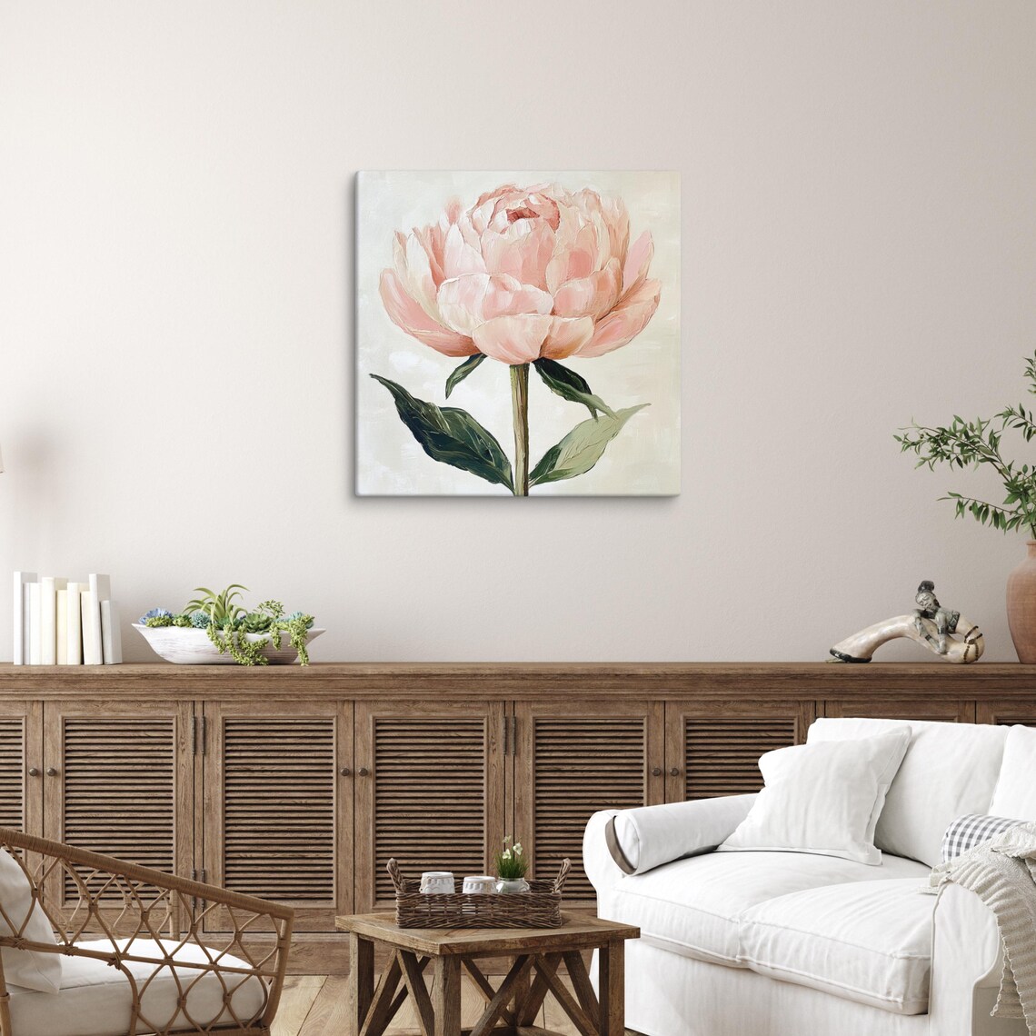 Blush Pink Peony Bloom Soft Oil Painting Floral Wall Art Poster - Image 3