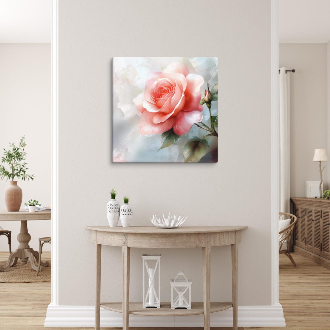 Blush Pink Rose With Bud Soft Romantic Floral Painting Poster - Image 5
