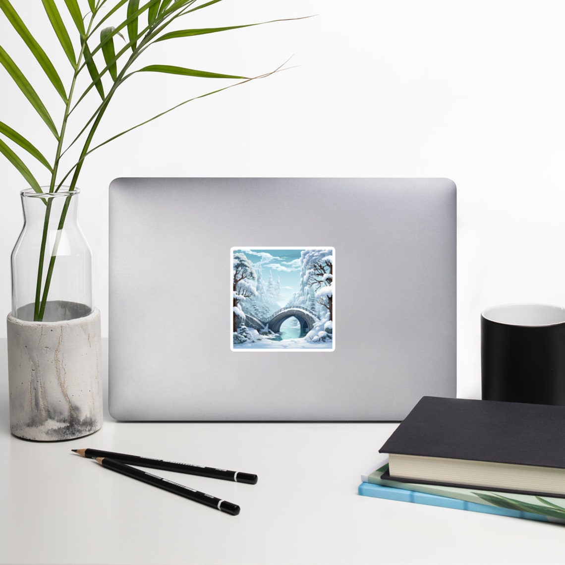 Snowy Winter Bridge Frozen River Magical Landscape Sticker Decal Art - Image 4