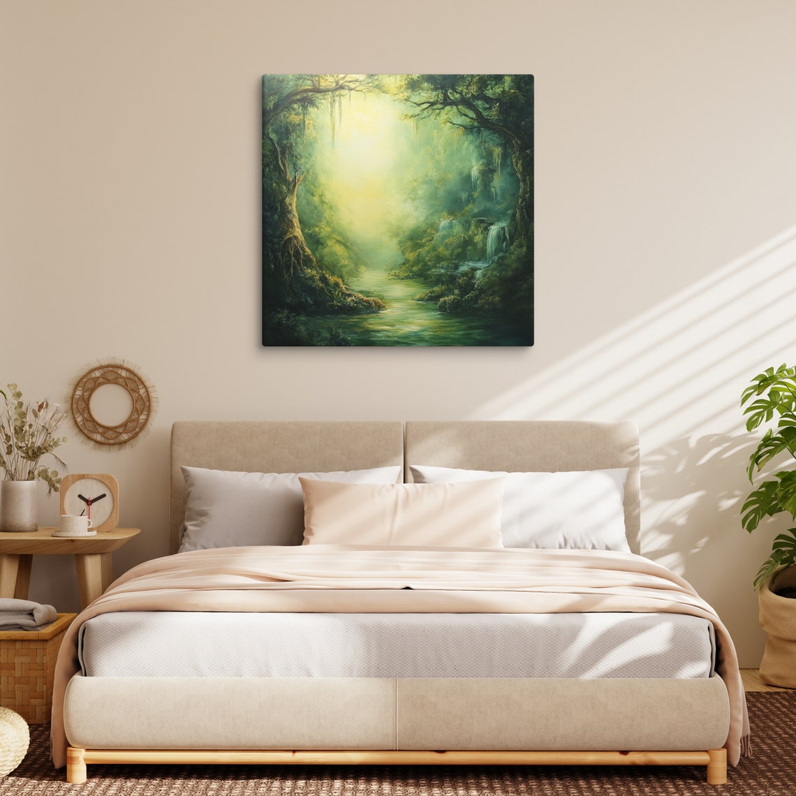 Mystical Emerald Forest Sunbeam Path Magical Woodland Canvas Art Print - Image 2