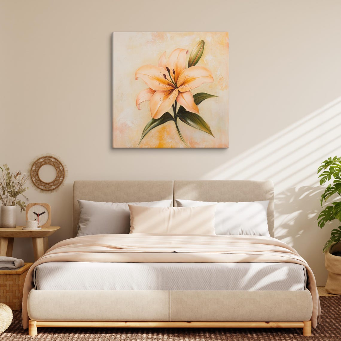 Peach Orange Lily With Bud Warm Soft Light Floral Painting Print - Image 3