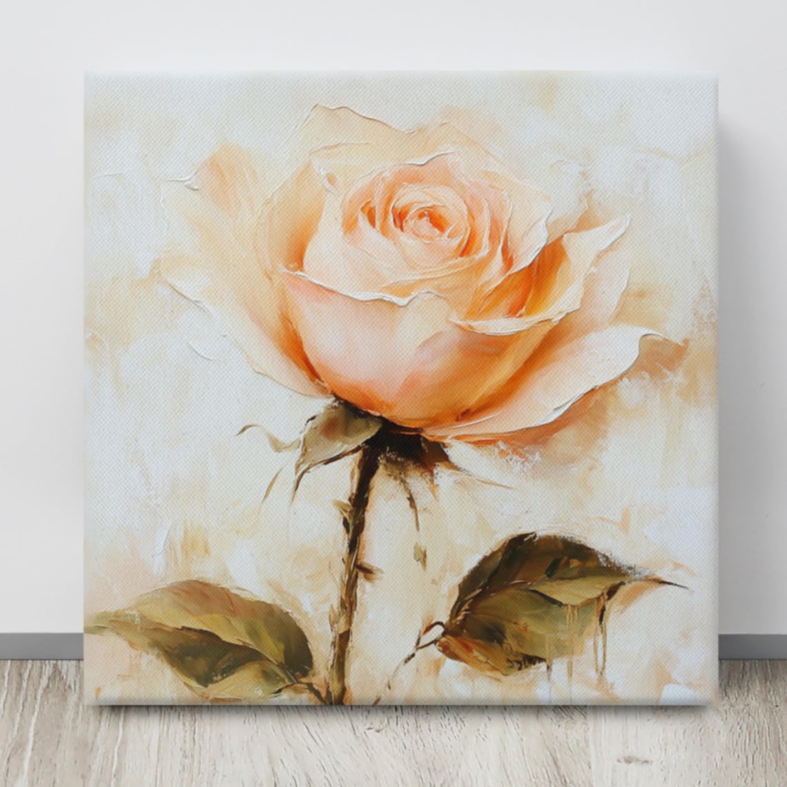Peach Blush Rose Single Bloom Oil Painting Floral Wall Art Poster - Image 4
