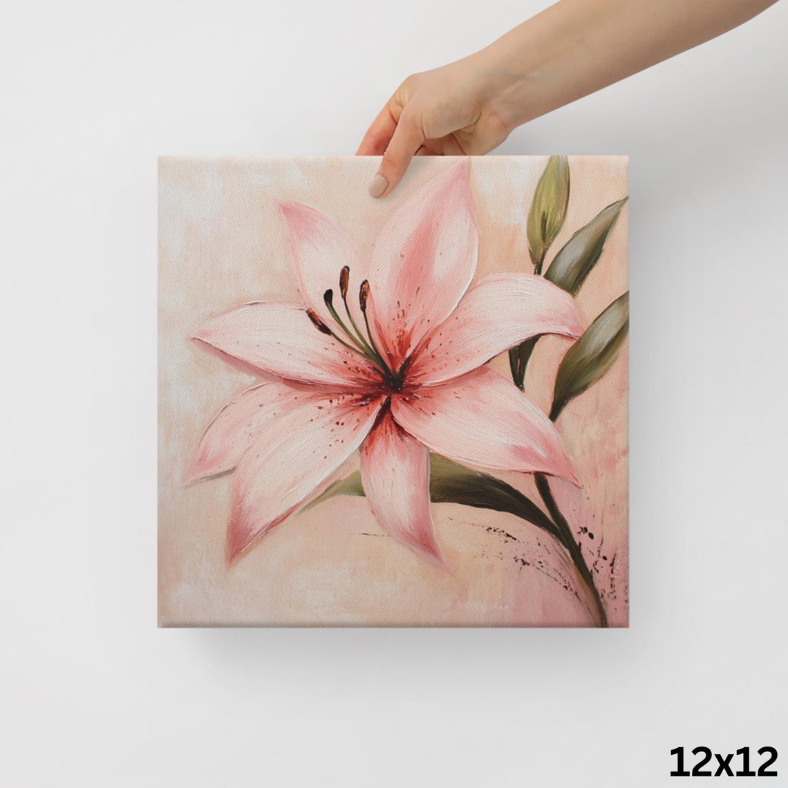Pink Lily Blush Petals Dark Speckled Throat Floral Painting Print - Image 2