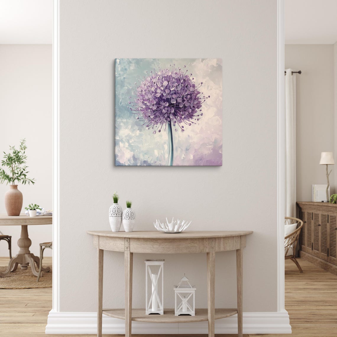 Purple Allium Globe Flower Bloom Soft Pastel Painting Poster - Image 5
