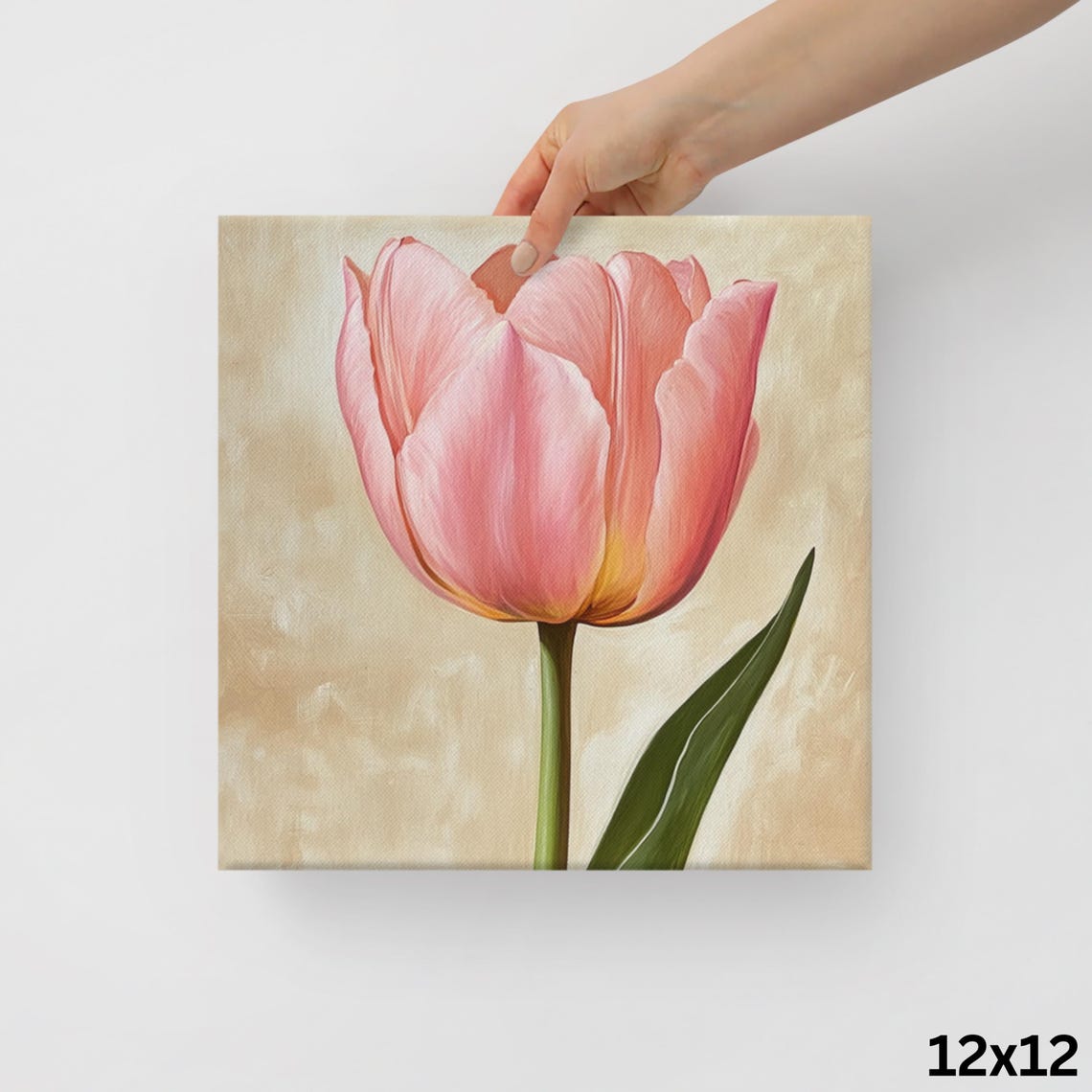 Pink Tulip Single Stem Bloom Beige Botanical Floral Painting Poster - Image 2