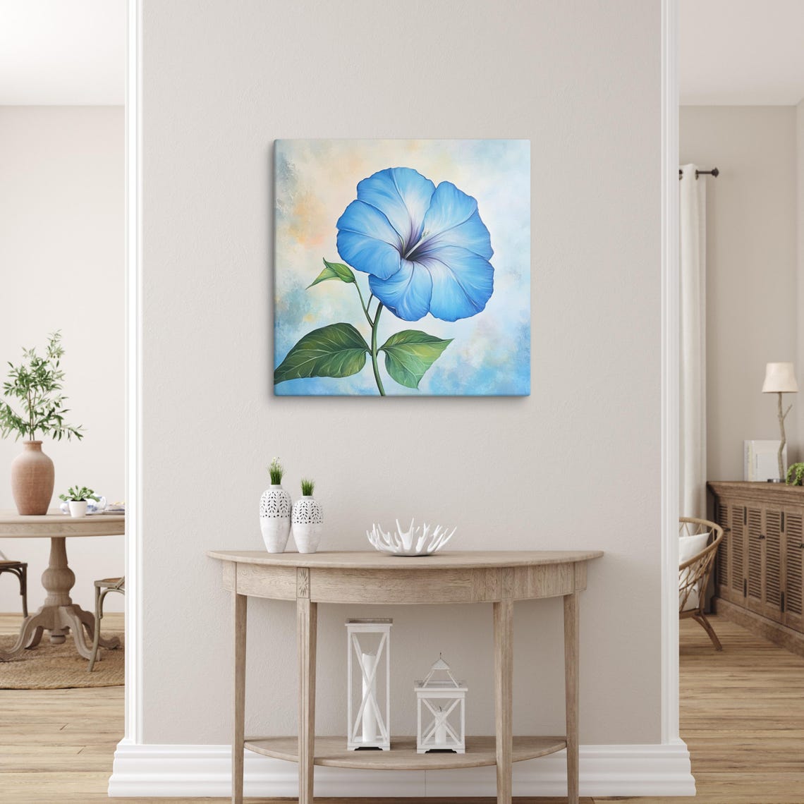 Blue Morning Glory Large Fresh Bloom Pastel Floral Painting Print - Image 5