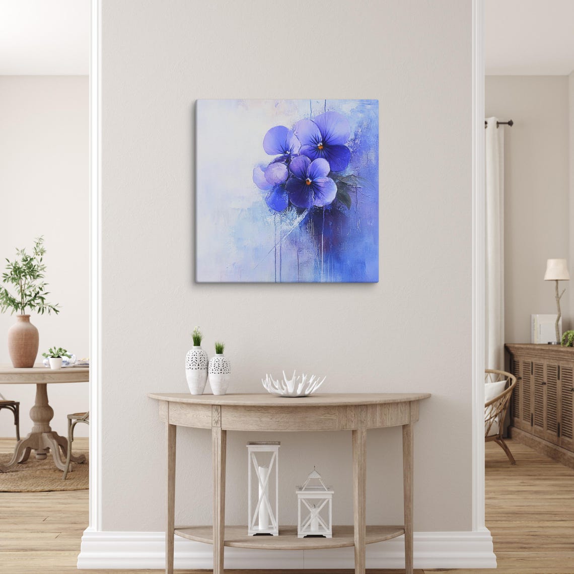 Purple Violets Blue Abstract Dreamy Floral Oil Painting Poster - Image 5