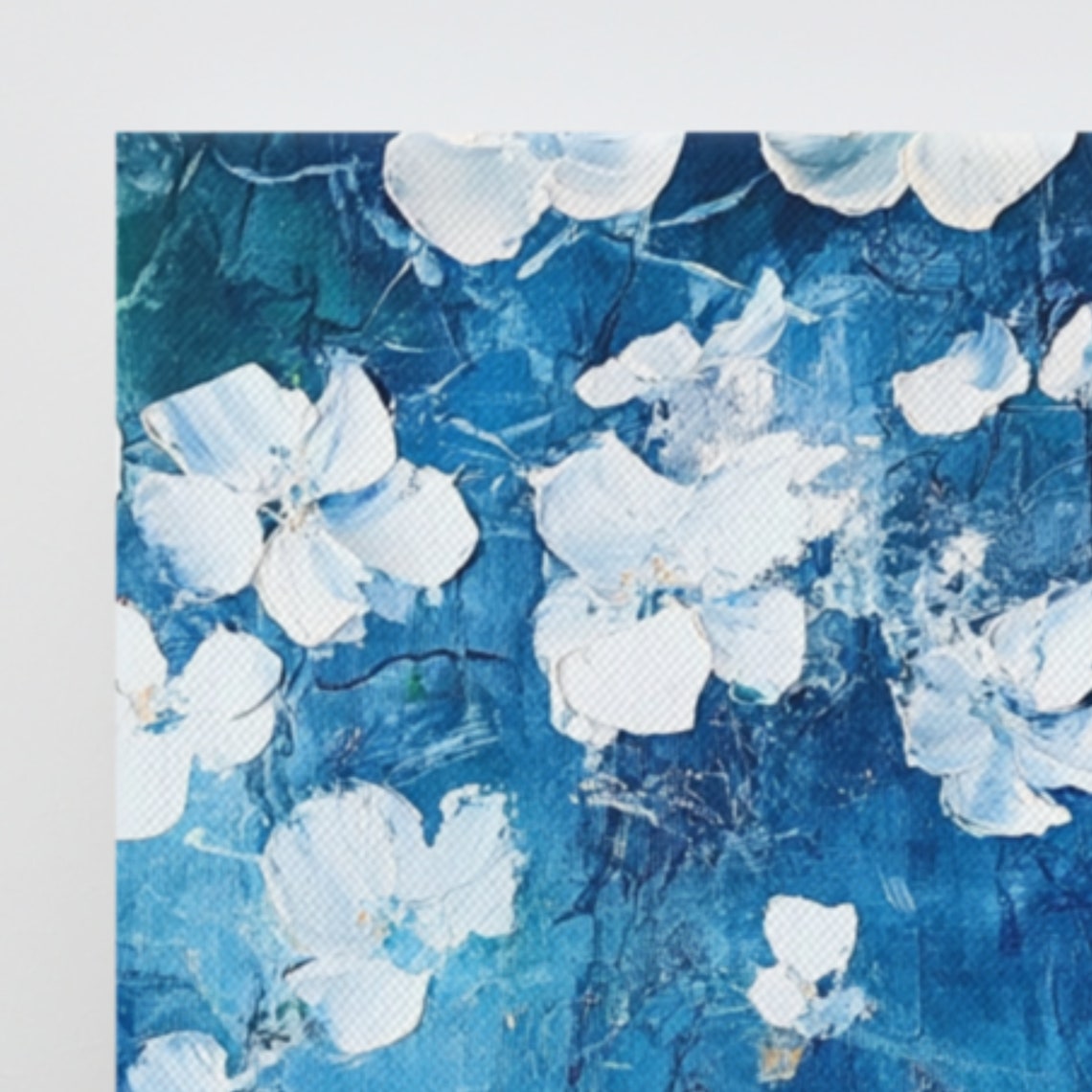 White Blossom Deep Blue Textured Background Coastal Floral Poster - Image 3