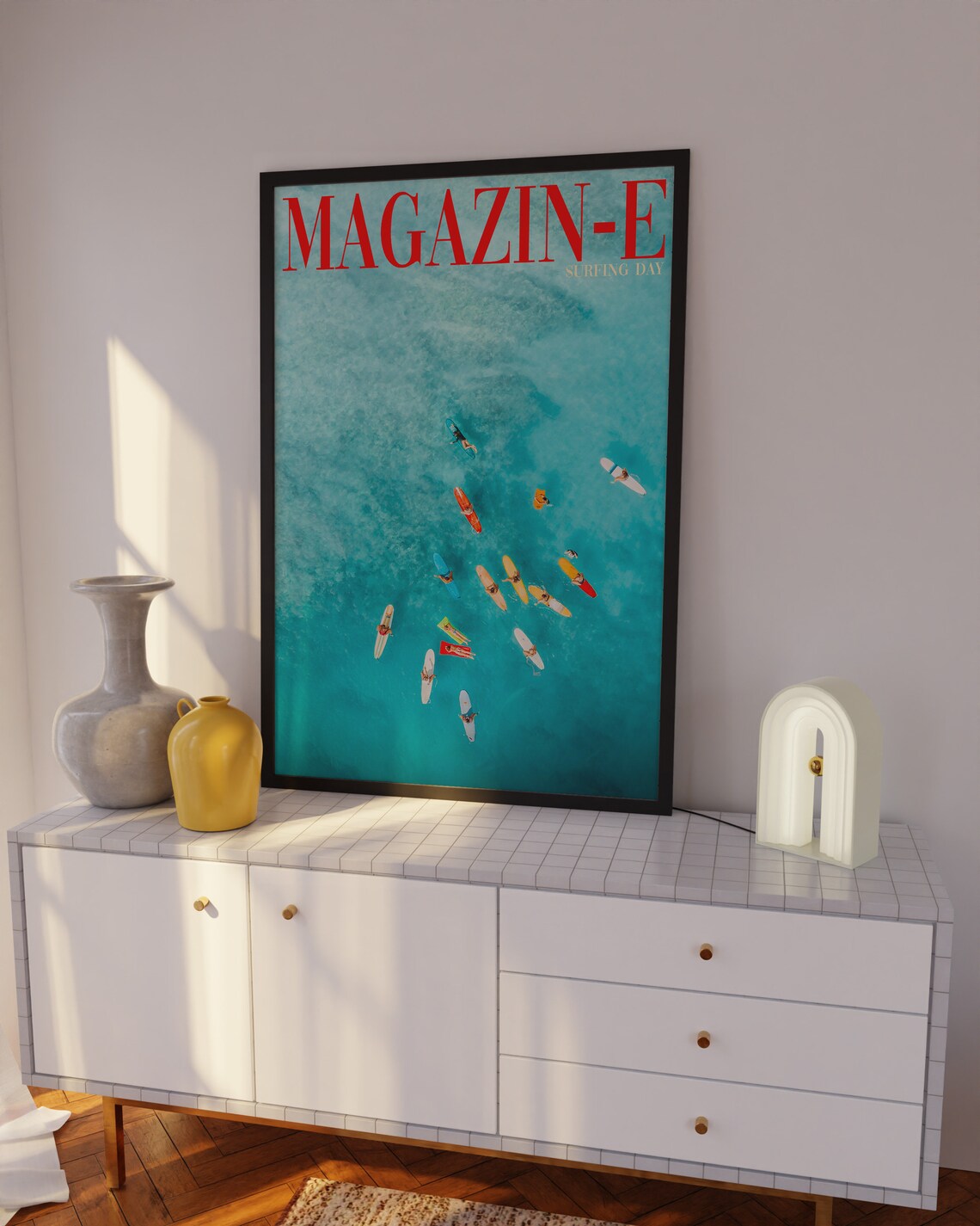 Magazin-E Surf Poster with Aerial Turquoise Sea and Colorful Surfers - Image 2