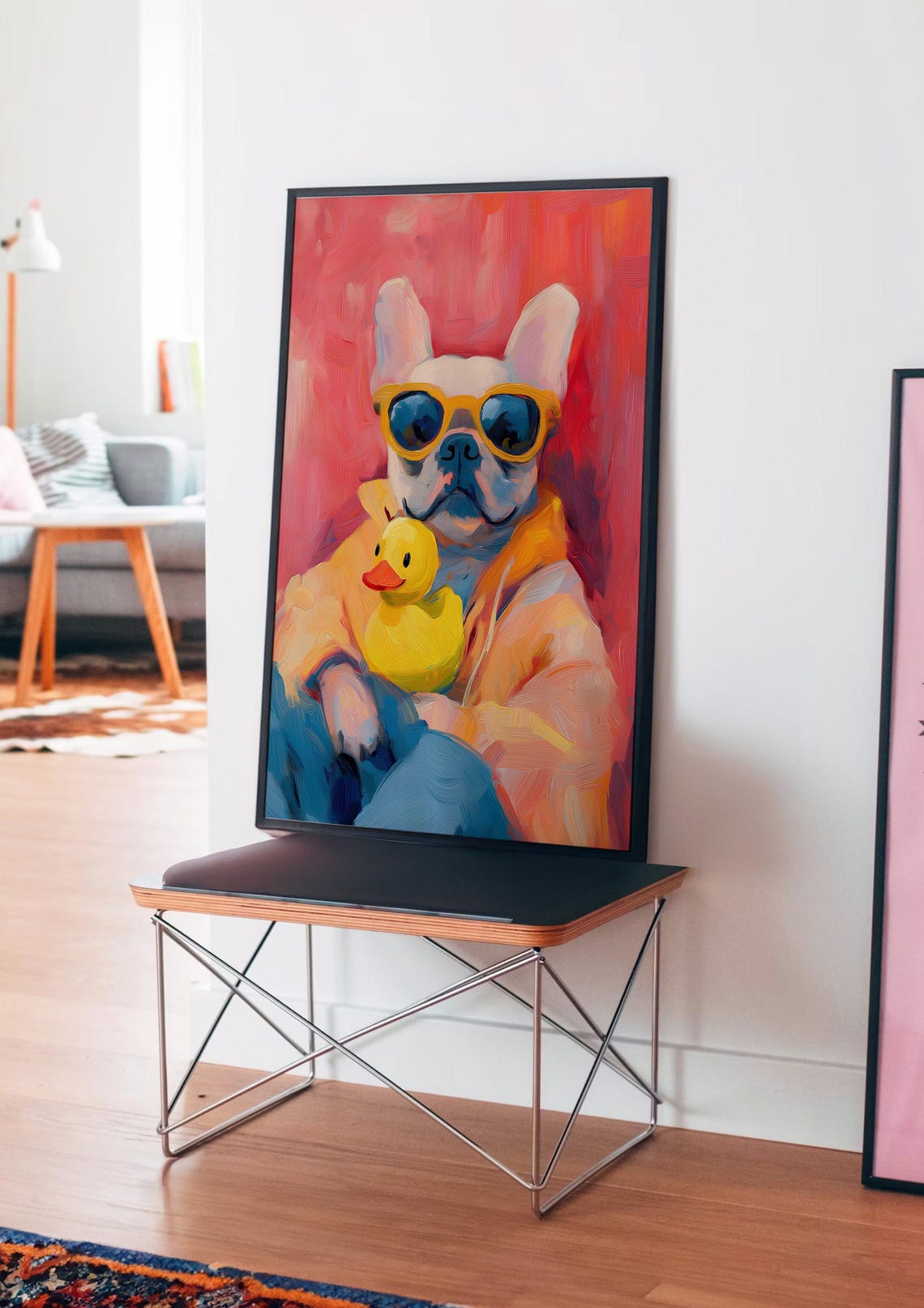 French Bulldog in Yellow Sunglasses Holding a Rubber Duck Poster - Image 4