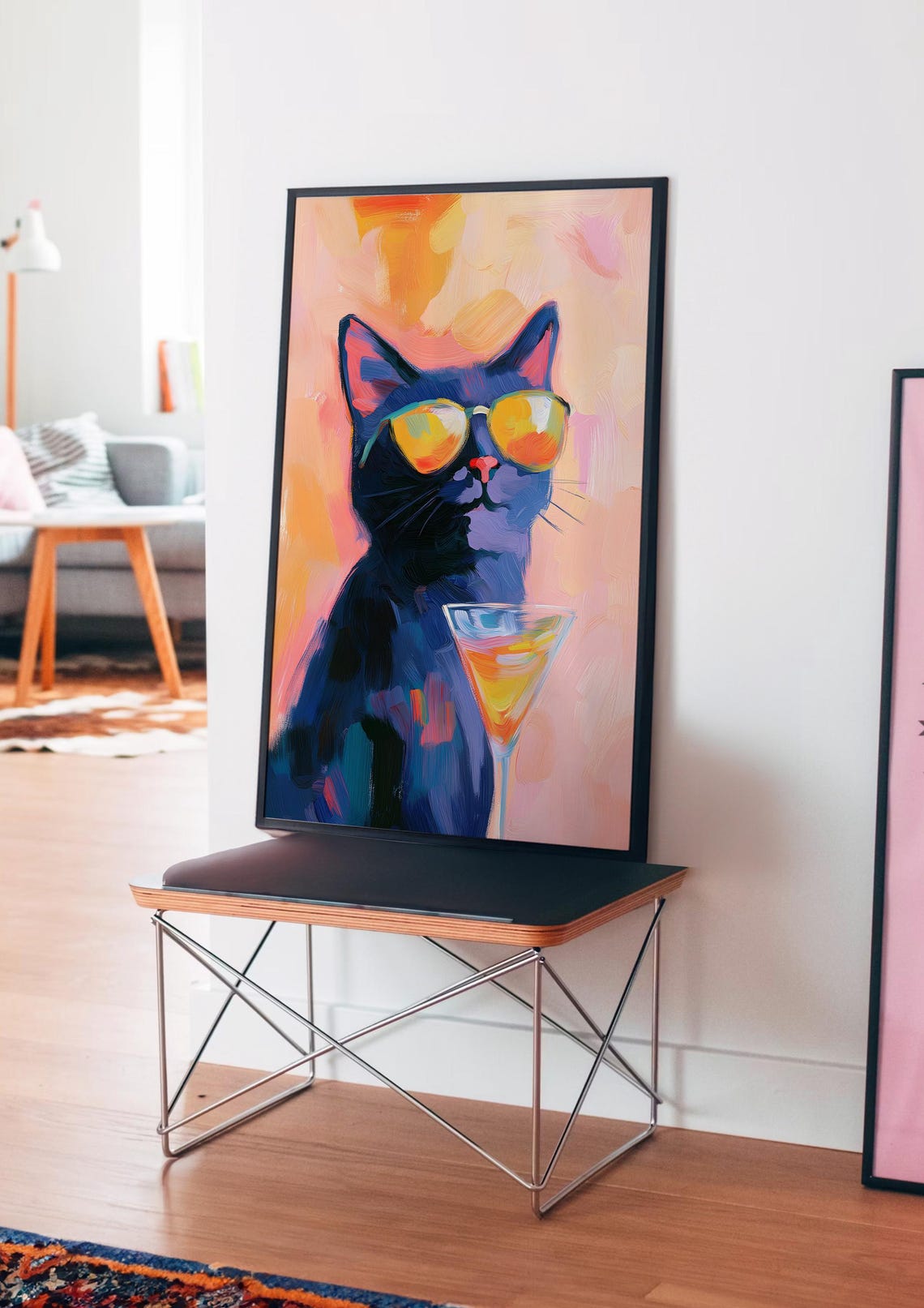 Cool Black Cat in Sunglasses Holding a Martini Cocktail Poster - Image 4