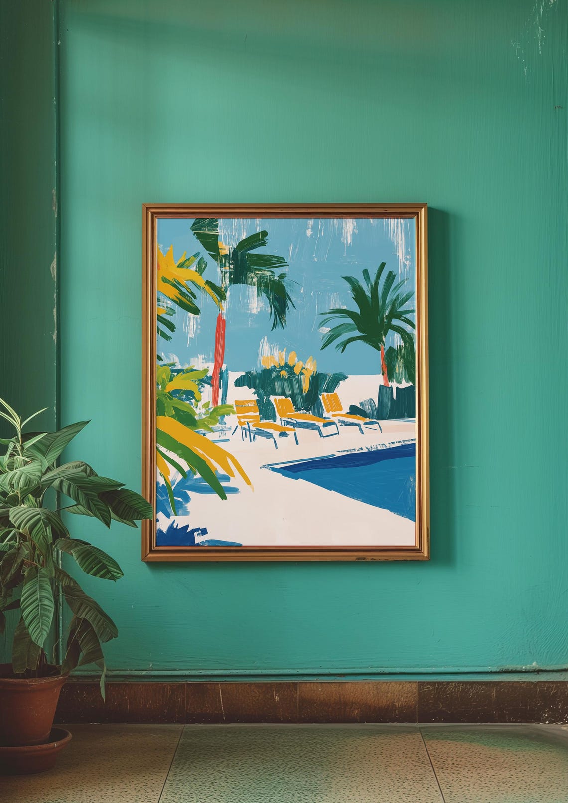 Tropical Poolside Palm Trees Resort Lounge Vacation Art Poster - Image 3