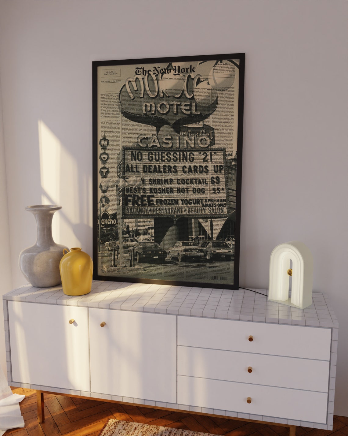 Motor Motel Casino Retro Vegas Newspaper Poster with Neon Sign Art - Image 2