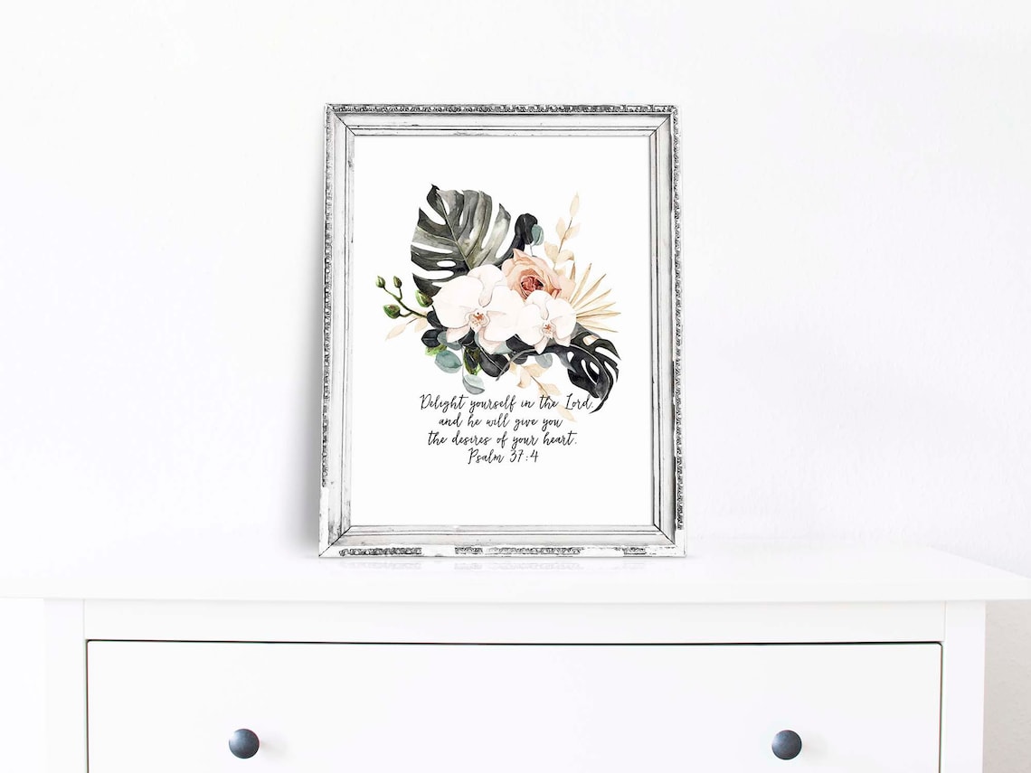 Delight Yourself In The Lord Psalm 37 4 Botanical Watercolor Scripture Poster - Image 3