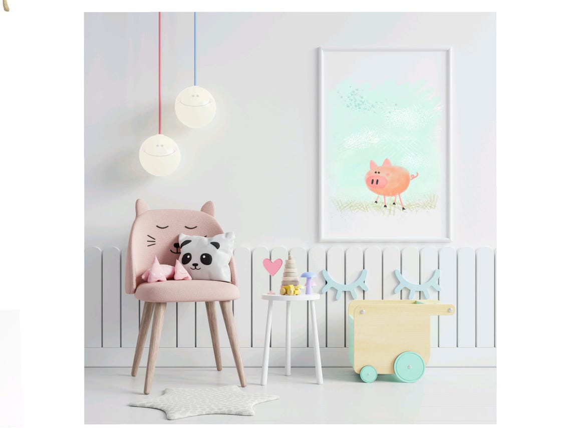 Farm Prints Boys Room Pig Wall Art Nursery Deco Sketch Animal Theme Decor Baby - Image 2